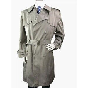 Misty Harbor Mens 46R Double Breasted Rain Trench Coat Khaki Removable Lining